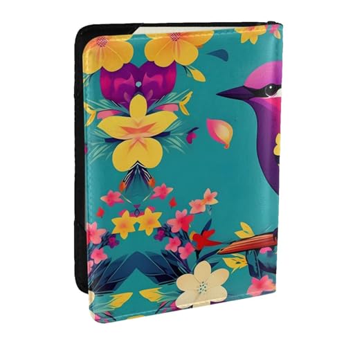 GaxfjRu Reisepasshülle aus Leder mit bunten Blumen und Vogel-Aufdruck, wasserdicht, Reisebrieftasche, Reisepasshülle für Damen und Herren, Schwarz , Einheitsgröße von GaxfjRu