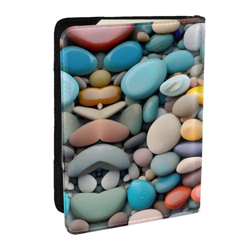 GaxfjRu Reisepasshülle aus Leder mit farbigen Kieselsteinen, wasserdicht, Reisebrieftasche, Reisepasshülle für Damen und Herren, Schwarz , Einheitsgröße von GaxfjRu