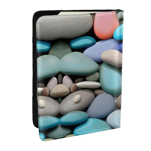 GaxfjRu Reisepasshülle aus Leder mit farbigen Kieselsteinen, wasserdicht, Reisebrieftasche, Reisepasshülle für Damen und Herren, Schwarz , Einheitsgröße von GaxfjRu