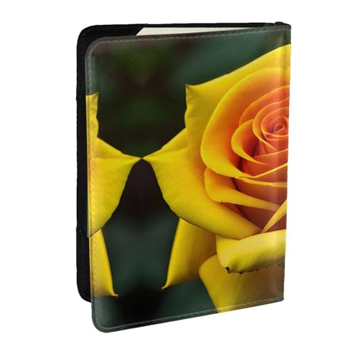 GaxfjRu Reisepasshülle aus Leder mit gelbem Rosenmotiv, wasserdicht, Reisebrieftasche, Reisepasshülle für Damen und Herren, Schwarz , Einheitsgröße von GaxfjRu