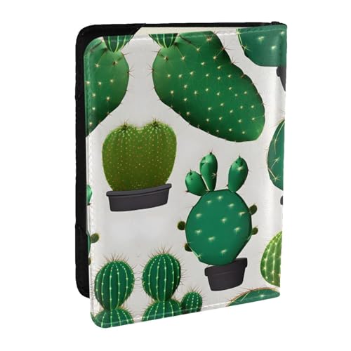 GaxfjRu Reisepasshülle aus Leder mit grünem Kaktusdruck, wasserdicht, Reisebrieftasche, Reisepasshülle für Damen und Herren, Schwarz , Einheitsgröße von GaxfjRu