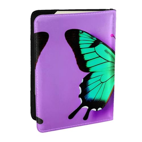 GaxfjRu Reisepasshülle aus Leder mit niedlichem Schmetterlings-Aufdruck, wasserdicht, Reisebrieftasche, Reisepasshülle für Damen und Herren, Violett, Schwarz , Einheitsgröße von GaxfjRu