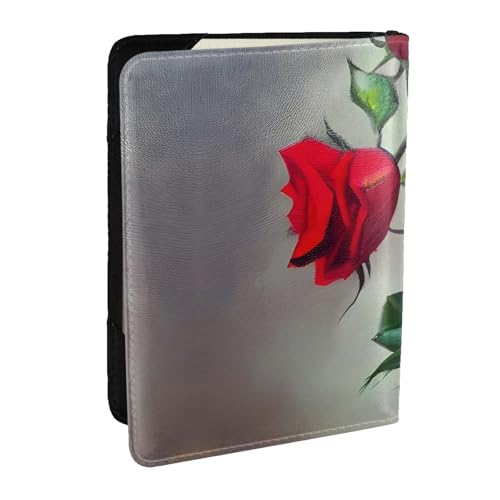GaxfjRu Reisepasshülle aus Leder mit rotem Rosenmotiv, wasserdicht, Reisebrieftasche, Reisepasshülle für Damen und Herren, Schwarz , Einheitsgröße von GaxfjRu