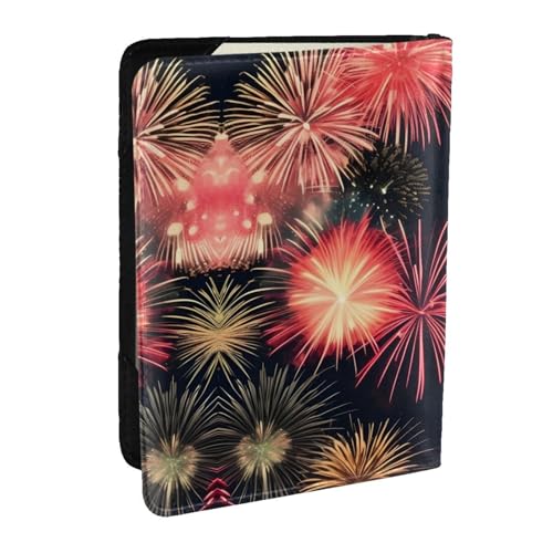 GaxfjRu Reisepasshülle aus Leder mit schönem Feuerwerk-Aufdruck, wasserdicht, Reisebrieftasche, Reisepasshülle für Damen und Herren, Schwarz , Einheitsgröße von GaxfjRu