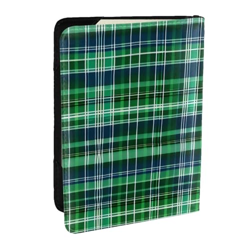 GaxfjRu Reisepasshülle aus Leder mit schottischem Schottenkaro-Druck, wasserdicht, Reisebrieftasche, Reisepasshülle für Damen und Herren, Blau und Grün, Schwarz , Einheitsgröße von GaxfjRu