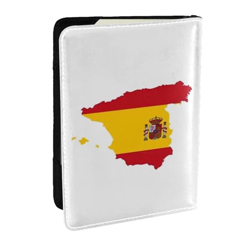 GaxfjRu Reisepasshülle aus Leder mit spanischer Flagge, wasserdicht, Reisebrieftasche, Reisepasshülle für Damen und Herren, Schwarz , Einheitsgröße von GaxfjRu