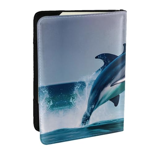 GaxfjRu Reisepasshülle aus Leder mit süßem Delfindruck, wasserdicht, Reisebrieftasche, Reisepasshülle für Damen und Herren, Schwarz , Einheitsgröße von GaxfjRu