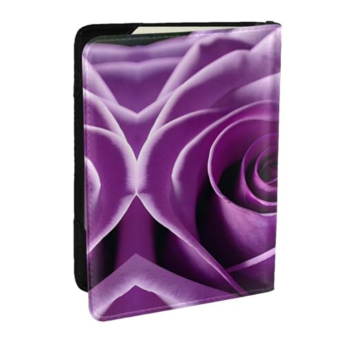 GaxfjRu Reisepasshülle aus Leder mit violettem Rosenmuster, wasserdicht, Reisebrieftasche, Reisepasshülle für Damen und Herren, Schwarz , Einheitsgröße von GaxfjRu