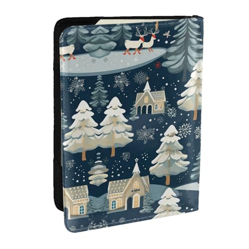GaxfjRu Reisepasshülle aus Leder mit weihnachtlichem Winterlandschaft, Hirsch-Druck, wasserdicht, Reisebrieftasche, Reisepasshülle für Damen und Herren, Schwarz , Einheitsgröße von GaxfjRu