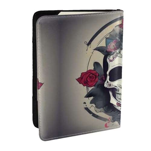 GaxfjRu Reisepasshülle mit Totenkopf-Motiv, Leder, wasserdicht, Reisebrieftasche, Reisepasshülle für Damen und Herren, Schwarz , Einheitsgröße von GaxfjRu