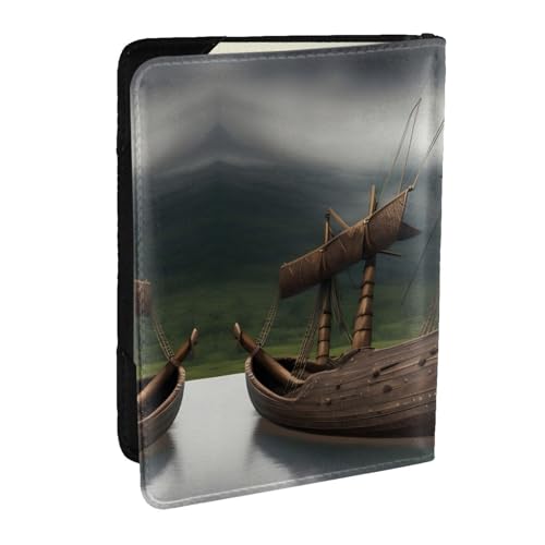 GaxfjRu Reisepasshülle mit Wikinger-Boot-Aufdruck, Brieftasche, Reise-Organizer, Kreditkartenetui, Reisepassbuch, Schwarz , Einheitsgröße von GaxfjRu