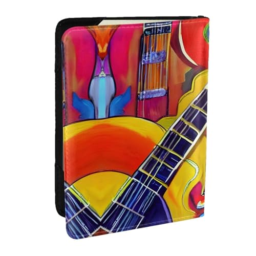 GaxfjRu Reisepasshülle mit buntem Akustik- und Gitarren-Aufdruck, Brieftasche, Reise-Organizer, Kreditkartenetui, Reisepassbuch, Schwarz , Einheitsgröße von GaxfjRu
