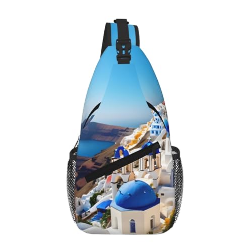 GaxfjRu Santorini Griechische Insel Meer View Crossbody Sling Bag Herren Damen Casual Schulter Rucksack Brust Daypack Satchel für Wandern Reisen von GaxfjRu