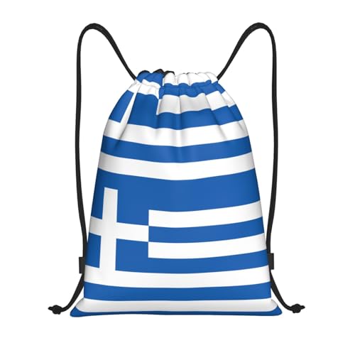 GaxfjRu Schöne Tasche mit griechischen Flaggenmustern und Kordelzug – wasserdichter String-Rucksack, ideal für Sport, Reisen und mehr, Schwarz , M von GaxfjRu