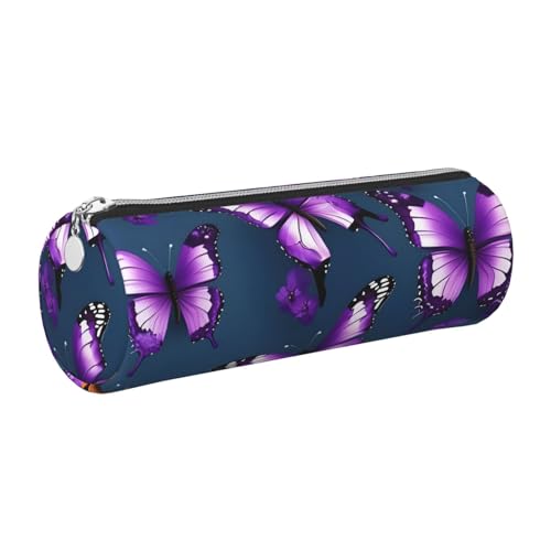 GaxfjRu Schönes lila Schmetterling rundes Federmäppchen aus Kunstleder – Aufbewahrung für Stifte, Bleistifte, Marker, kleine Gegenstände, Metall-Reißverschluss mit Leder, silber, Einheitsgröße GaxfjRu Schönes lila Schmetterling rundes Federmäppchen aus Kunstleder – Aufbewahrung für Stifte, Bleistifte, Marker, kleine Gegenstände, Metall-Reißverschluss mit Leder, silber, Einheitsgröße von GaxfjRu