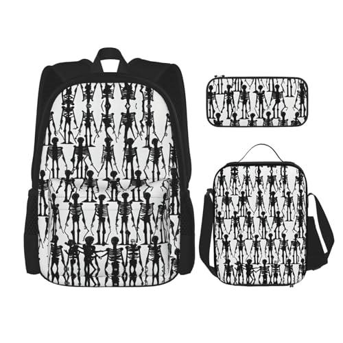 GaxfjRu Schwarzes 3-teiliges Rucksack-Set mit floralem Totenkopf-Design für Stiche, Lunchbox und Federmäppchen, perfekt für Schule, Rucksack für Herren GaxfjRu Schwarzes 3-teiliges Rucksack-Set mit floralem Totenkopf-Design für Stiche, Lunchbox und Federmäppchen, perfekt für Schule, Rucksack für Herren von GaxfjRu