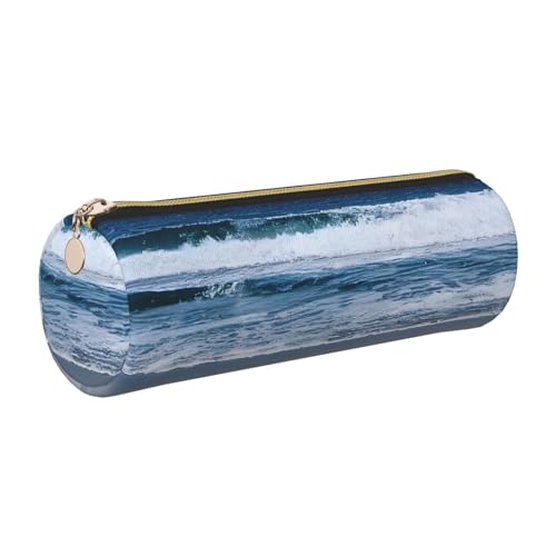 GaxfjRu Serene Coastal Federmäppchen aus Leder, mit Reißverschluss, für Füllfederhalter und Kugelschreiber, weich, genarbt von GaxfjRu