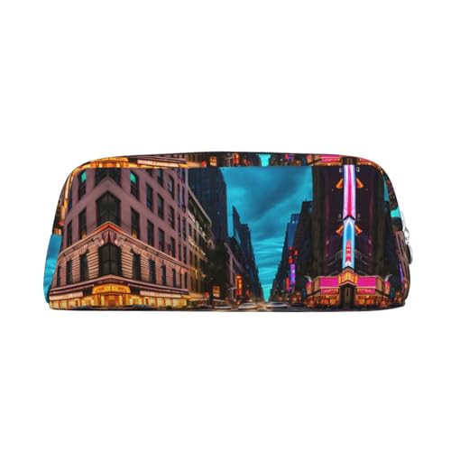 GaxfjRu Street Of New York City Leder-Federmäppchen, niedliches Stifteetui, kleines Federmäppchen, schöne Schreibwaren-Tasche, tragbare Kosmetiktasche, Reißverschlusstasche von GaxfjRu