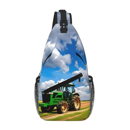 GaxfjRu Umhängetasche mit Traktor unter blauem Himmel und weißen Wolken, für Herren und Damen, lässiger Schulterrucksack, Brusttasche, Tagesrucksack, für Wandern, Reisen von GaxfjRu