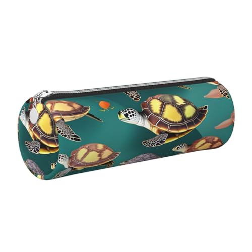 GaxfjRu Viele Tiere Meeresschildkröten Rundes Federmäppchen aus Kunstleder - Aufbewahrung für Stifte, Bleistifte, Marker, Kleinigkeiten Metall Reißverschluss mit Leder, silber, Einheitsgröße von GaxfjRu