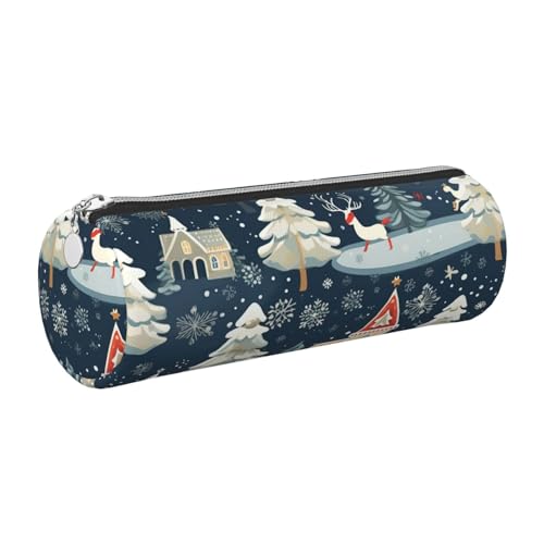 GaxfjRu Weihnachten Winter Landschaft Hirsch Rund Federmäppchen Kunstleder - Aufbewahrung für Stifte, Bleistifte, Marker, Kleinbedarf Metall Reißverschluss mit Leder, silber, Einheitsgröße GaxfjRu Weihnachten Winter Landschaft Hirsch Rund Federmäppchen Kunstleder - Aufbewahrung für Stifte, Bleistifte, Marker, Kleinbedarf Metall Reißverschluss mit Leder, silber, Einheitsgröße von GaxfjRu