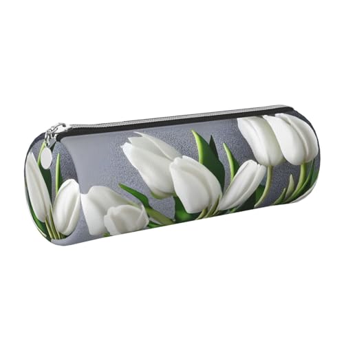 GaxfjRu Weiße Tulpen Blumen Runde Federmäppchen Kunstleder - Aufbewahrung für Stifte, Bleistifte, Marker, Kleinigkeiten Metall Reißverschluss mit Leder, silber, Einheitsgröße, Kartenhalter GaxfjRu Weiße Tulpen Blumen Runde Federmäppchen Kunstleder - Aufbewahrung für Stifte, Bleistifte, Marker, Kleinigkeiten Metall Reißverschluss mit Leder, silber, Einheitsgröße, Kartenhalter von GaxfjRu