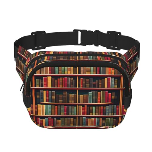 Große Bauchtasche für Damen, Bücherregal, Bücherdruck, niedlich, Cross-Body-Bauchtasche, modische Bauchtasche, Schwarz, Einheitsgröße von GaxfjRu