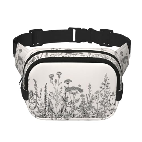 Große Bauchtasche für Damen, Motiv: Blumenkräuter, botanischer Gravur, modische Bauchtasche, Schwarz, Einheitsgröße von GaxfjRu