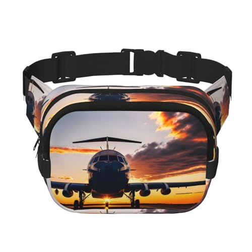 Große Bauchtasche für Damen, Motiv: Flugzeug bei Sonnenuntergang, niedliche Umhängetasche, modische Bauchtasche, Schwarz, Einheitsgröße von GaxfjRu