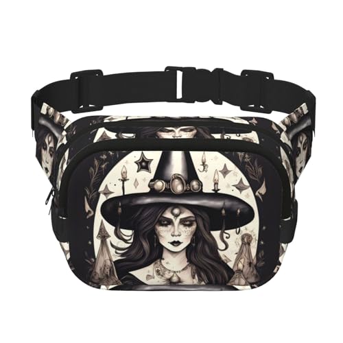 Große Bauchtasche für Damen, Motiv: Zauberhexe, Hexerei, böhmischer Druck, niedliche Umhängetasche, modische Bauchtasche, Schwarz, Einheitsgröße von GaxfjRu