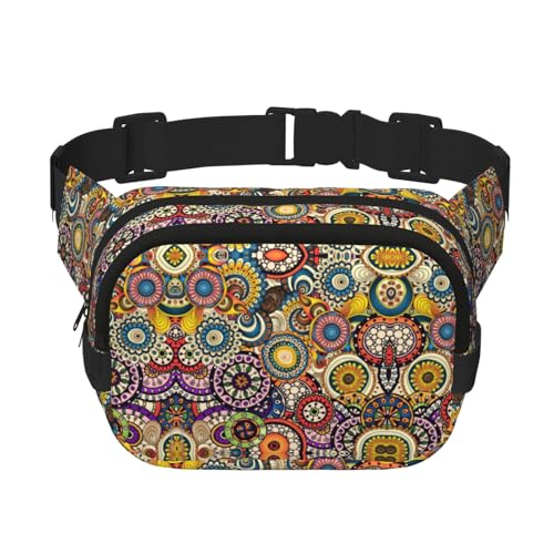 Große Bauchtasche für Damen, Motiv: ethnische Kreise, Blumenmuster, niedliche Umhängetasche, modische Bauchtasche, Schwarz, Einheitsgröße von GaxfjRu