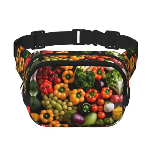 Große Bauchtasche für Damen, Motiv: frisches Gemüse, Obst, niedlich, Cross-Body-Bauchtasche, modische Bauchtasche, Schwarz, Einheitsgröße von GaxfjRu