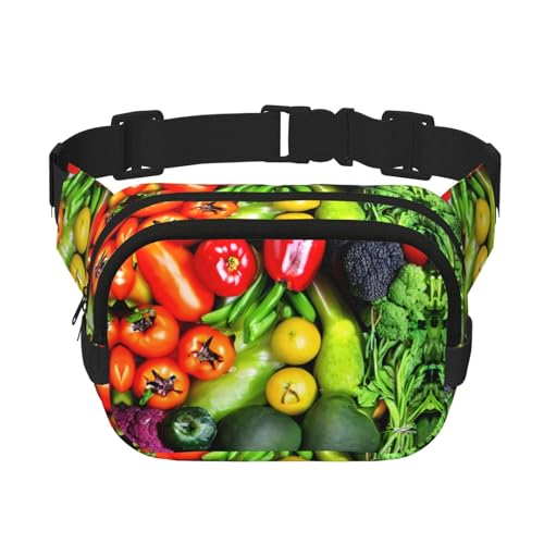 Große Bauchtasche für Damen, Motiv: frisches Gemüse, Obst, niedlich, Cross-Body-Bauchtasche, modische Bauchtasche, Schwarz, Einheitsgröße von GaxfjRu