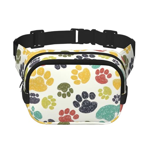 Große Bauchtasche für Damen, niedlich, bunt, Pfotenabdruck, modische Bauchtasche, Schwarz, Einheitsgröße von GaxfjRu