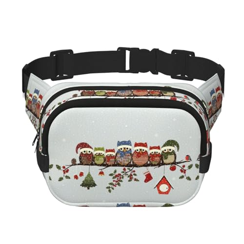 Große Bauchtasche für Damen, niedliche Weihnachts-Eulen auf Ast, modische Bauchtasche, Schwarz, Einheitsgröße von GaxfjRu