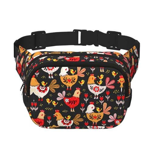 Große Bauchtasche für Damen, niedlicher Hahn-Aufdruck, modische Bauchtasche, Schwarz, Einheitsgröße von GaxfjRu