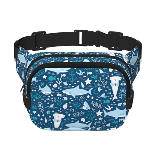 Große Bauchtasche für Damen, niedlicher blauer Fischdruck, modische Bauchtasche, Schwarz, Einheitsgröße von GaxfjRu