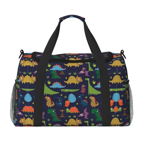 Große Reisetasche aus Segeltuch mit Dinosaurier-Palmblatt-Druck, Wochenendtasche für Damen, Übernachtungstasche, Handgepäcktasche, Schwarz, Einheitsgröße von GaxfjRu