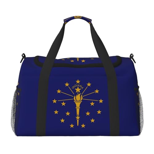 Große Reisetasche aus Segeltuch mit Indiana-Flagge, Wochenendtasche für Damen, Übernachtungstasche, Handgepäcktasche, Schwarz, Einheitsgröße von GaxfjRu