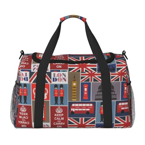 Große Reisetasche aus Segeltuch mit englischen Symbolen, Wochenendtasche für Damen, Übernachtungstasche, Handgepäcktasche, Schwarz, Einheitsgröße von GaxfjRu