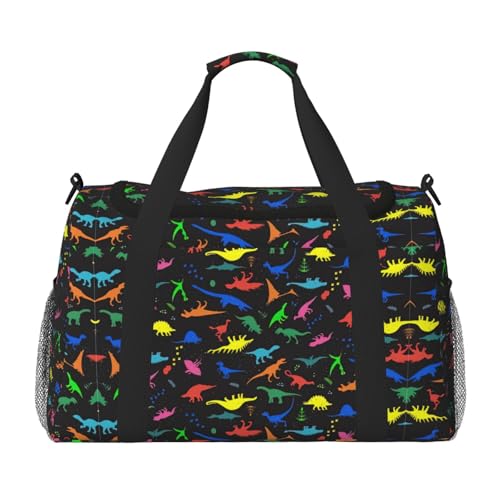 Große Reisetasche aus Segeltuch mit niedlichem Dinosa-Druck, Wochenendtasche für Damen, Übernachtungstasche, Handgepäcktasche, Schwarz, Einheitsgröße von GaxfjRu