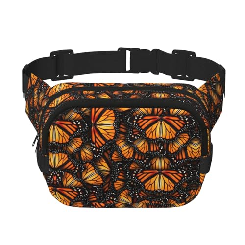 Heaps of Orange Bauchtasche mit Monarch-Schmetterlings-Aufdruck, große Bauchtasche für Damen, niedliche Umhängetasche, modische Bauchtasche, Schwarz, Einheitsgröße von GaxfjRu