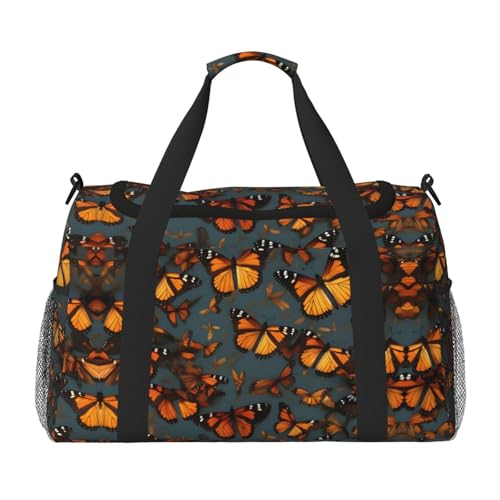 Heaps of Orange Monarch Butterflies Print Large Canvas Travel Duffel Bag Weekender Bag for Women Overnight Bag Carry On Tote Bag, Schwarz, Einheitsgröße von GaxfjRu