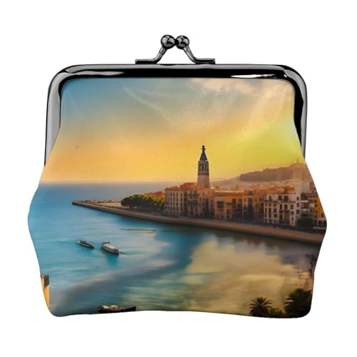 Kleine Geldbörse für Damen, Motiv: Sonnenuntergang in Barcelona, Geldbörse für Damen, kleine Damengeldbörse, kleine Make-up-Tasche für Geldbörse, Schwarz , Einheitsgröße, Taschen-Organizer von GaxfjRu