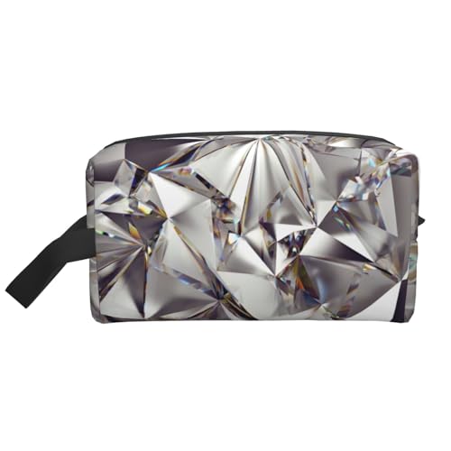 Kosmetiktasche für Damen, Glitzer, abstraktes Rauten-Kristallmuster, geräumige Kapazität, Kulturbeutel für Herren, Reise-Kulturbeutel, weiß, Einheitsgröße von GaxfjRu