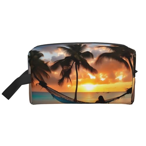 Kosmetiktasche für Damen, Motiv: Kokosnuss, Strand, Sonnenuntergang, Hängematte, geräumige Kapazität, Kulturbeutel für Herren, Reise-Kulturbeutel, weiß, Einheitsgröße von GaxfjRu