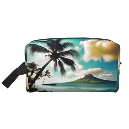 Kosmetiktasche für Damen, Motiv: tropische Strandpalmen, geräumige Kapazität, Kulturbeutel für Herren, Reise-Kulturbeutel, weiß, Einheitsgröße Kosmetiktasche für Damen, Motiv: tropische Strandpalmen, geräumige Kapazität, Kulturbeutel für Herren, Reise-Kulturbeutel, weiß, Einheitsgröße von GaxfjRu