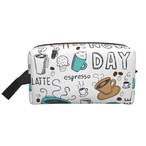 Kosmetiktasche für Damen, mit köstlichem Kaffee-Aufdruck, geräumige Kapazität, Kulturbeutel für Herren, Reise-Kulturbeutel, weiß, Einheitsgröße Kosmetiktasche für Damen, mit köstlichem Kaffee-Aufdruck, geräumige Kapazität, Kulturbeutel für Herren, Reise-Kulturbeutel, weiß, Einheitsgröße von GaxfjRu