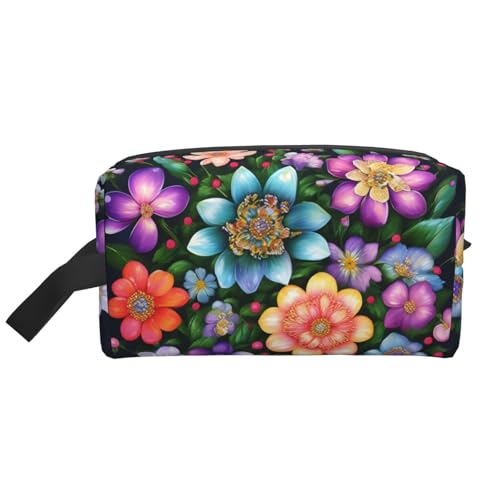 Kosmetiktasche mit Blumenmotiv und Strasssteinen, geräumige Kapazität, Kulturbeutel für Herren, Reise-Kulturbeutel, weiß, Einheitsgröße Kosmetiktasche mit Blumenmotiv und Strasssteinen, geräumige Kapazität, Kulturbeutel für Herren, Reise-Kulturbeutel, weiß, Einheitsgröße von GaxfjRu