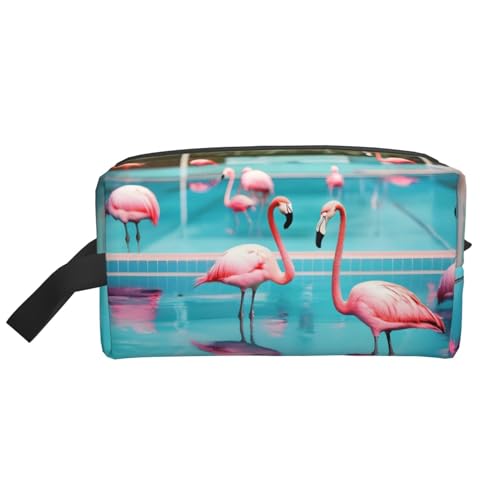 Kosmetiktasche mit Flamingo- und Schwimmbad-Druck, geräumige Kapazität, Kulturbeutel für Herren, Reise-Kulturbeutel, weiß, Einheitsgröße von GaxfjRu